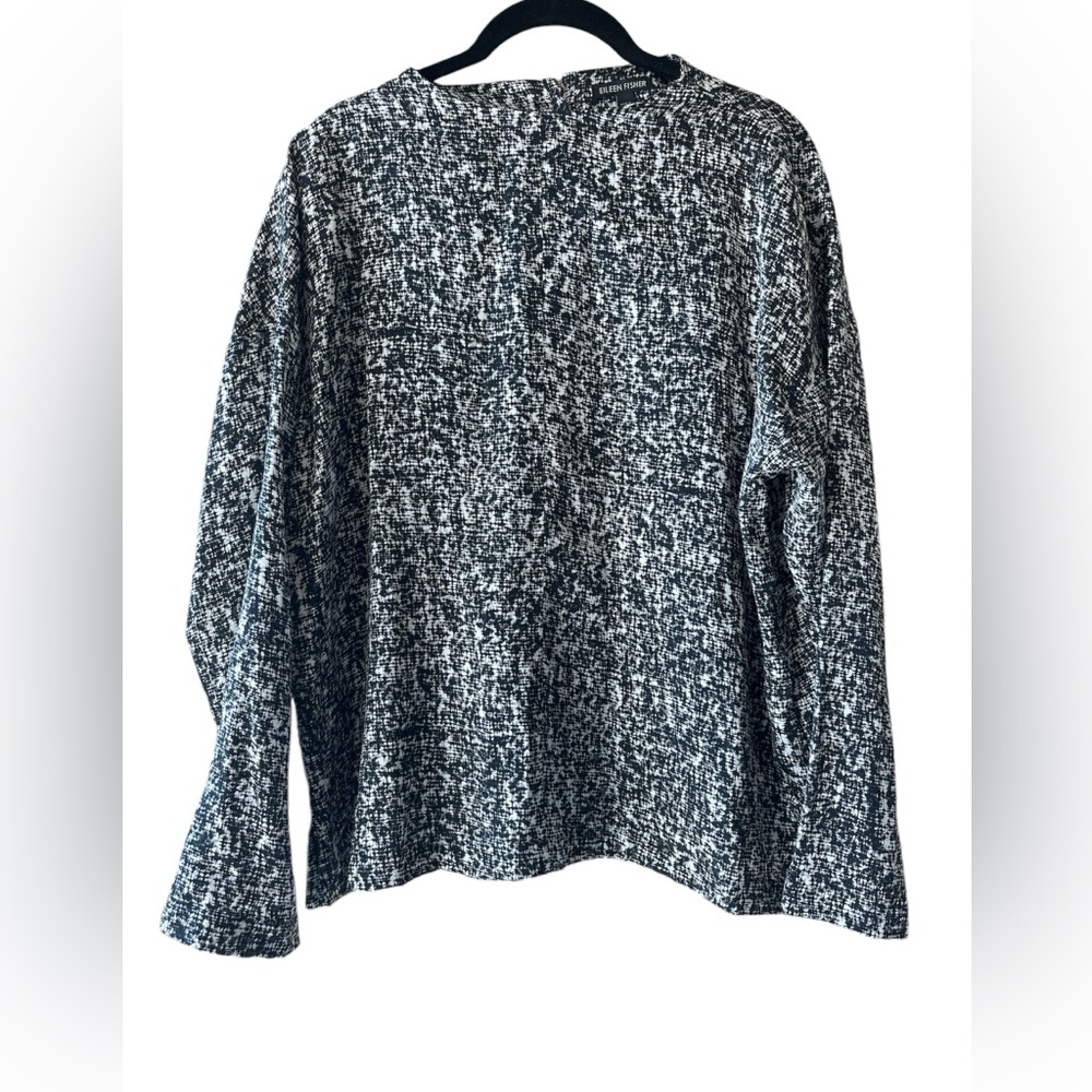 EILEEN FISHER Black & White Silk Cotton Blend Blouse Size Medium